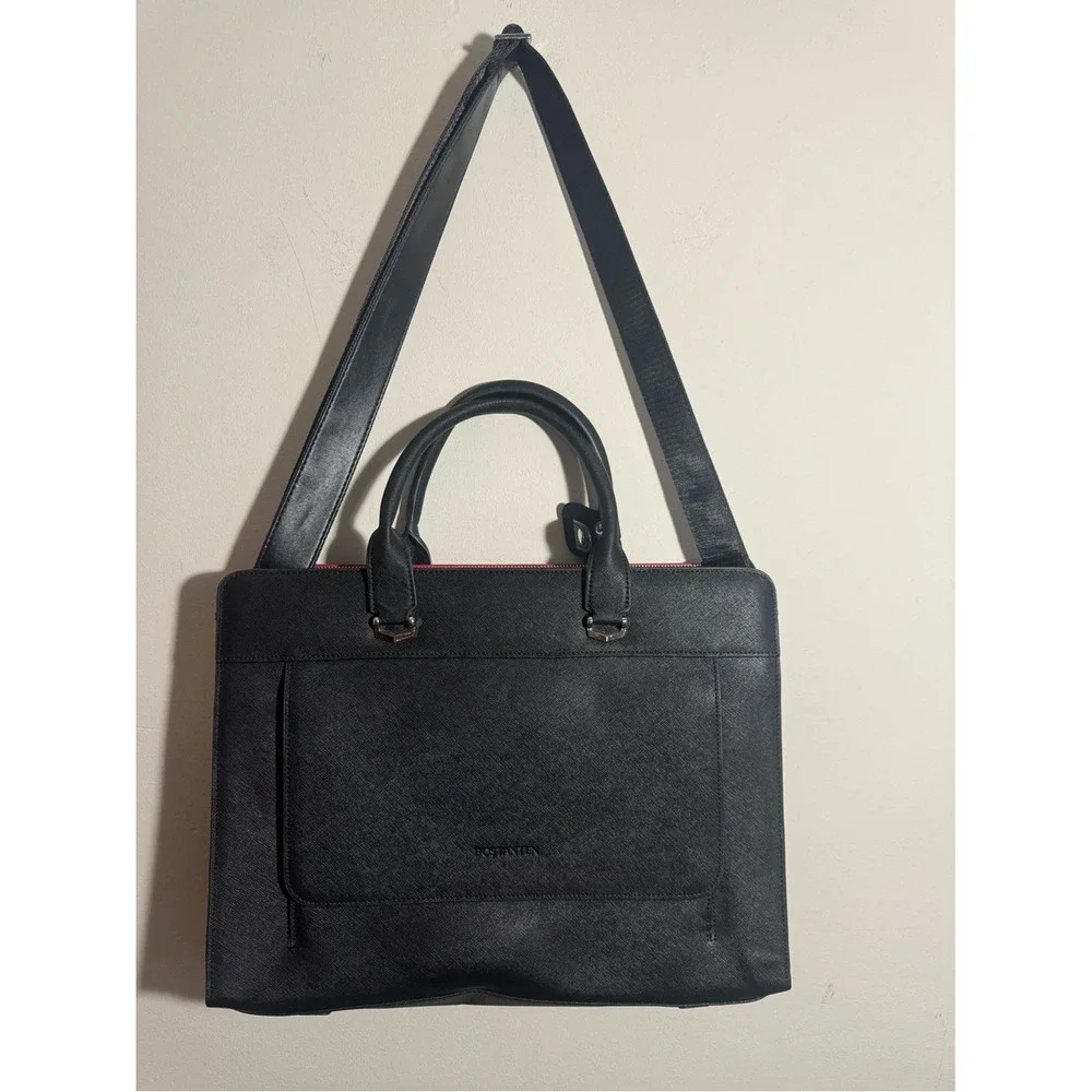 BOSTANTEN Black Briefcase 15.6 Inch Laptop Leather Slim Business Messenger Bag
